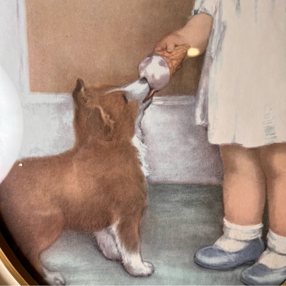 Vintage 1930’s Bessie Pease Gutmann ‘The Reward’ Oval Framed Litho of girl givin - Picture 3 of 8